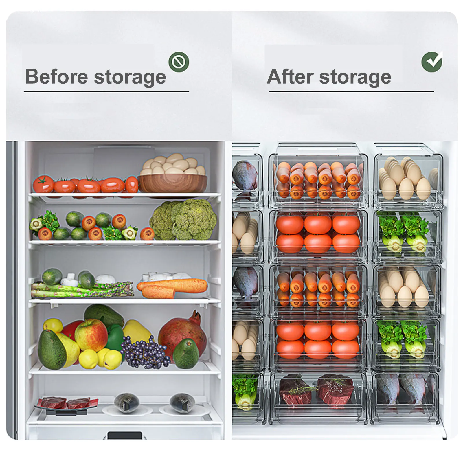 

Stackable Refrigerator Storage Box Drawer Type Fridge Organizer Container Pull Out Food Storage for Fruit Vegetable