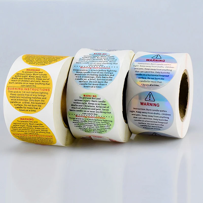 500 Stuks/Rol Kaars Pot Container Waarschuwing Label Waterdichte Stickers Smelten Veiligheidslabel Zelfklevend