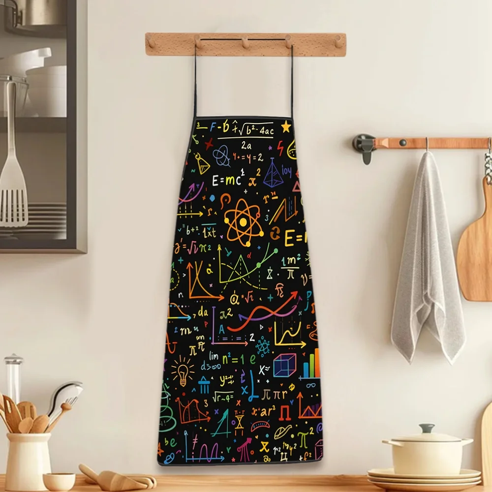 1pc Colorful Science Formula Math Symbol Print Apron, Polyester Material, for Kitchen Cooking, Gardening, Orchard Picking