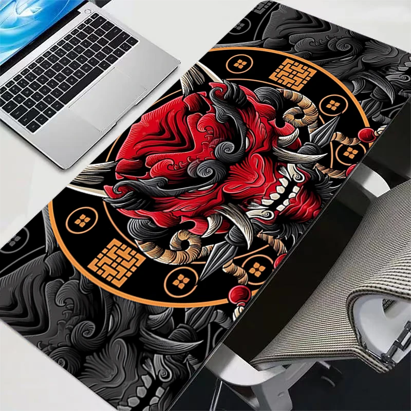 

Oni Hannya Samurai Mask Mouse pad black Mousepad extended pad mouse computer non-slip carpet computer 900x400 mouse Mat office