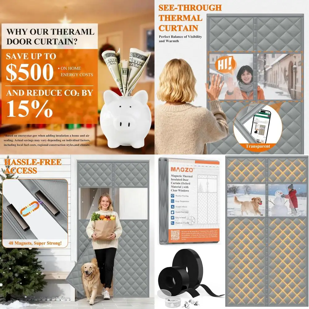 

Термоизолированная дверная занавеска с окном, 38 x 82, наполненный хлопок, зимняя изоляционная крышка для сверхшироких входной двери, серая