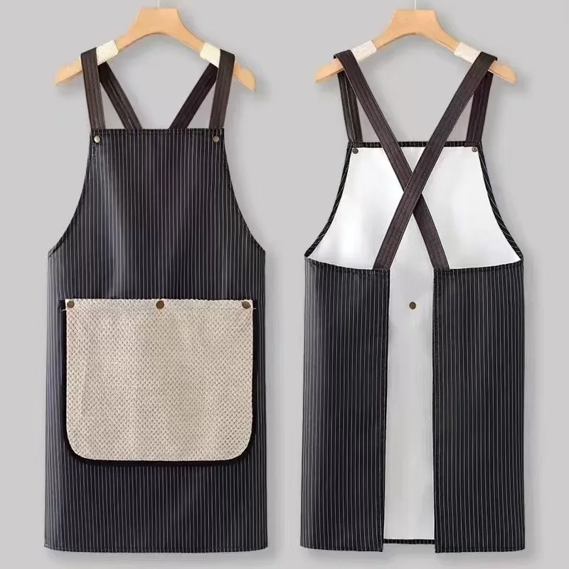 1pcs  Double Lined Composite Apron Wide Cross Shoulder Strap Comfortable Simple Striped Workwear For Home Cafe Cooking
