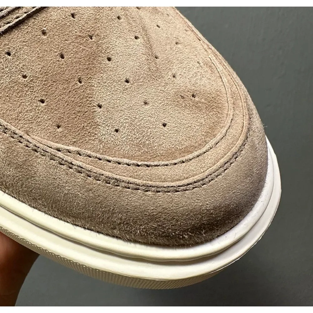 Men's Brown Suede Casual Sneakers, Lace‑up Thick Platform Sole, Soft Upper, Daily Walking Skate Shoes