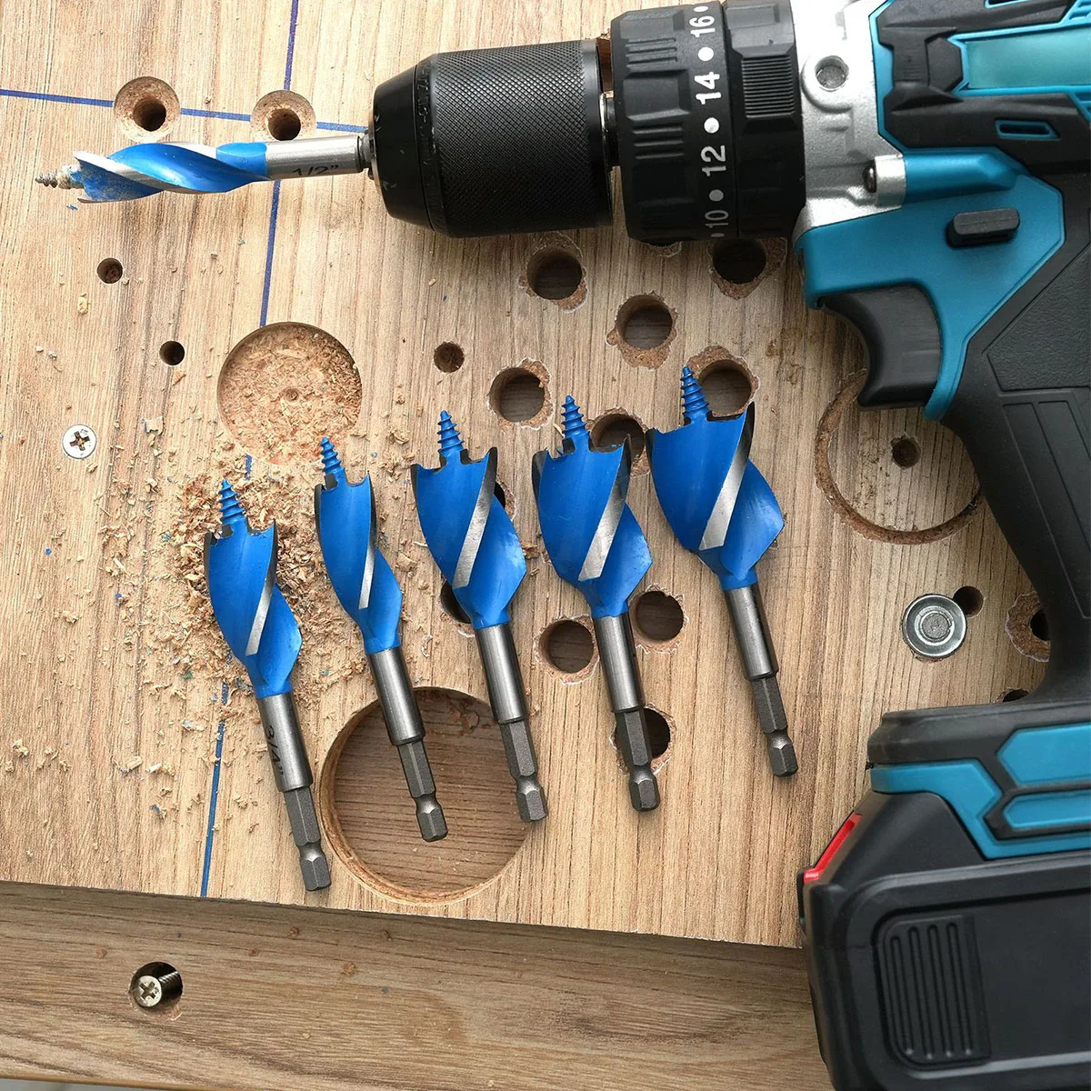 Woodworking Drilling Set,Four Slot Four Blade Drill Bit, Hexagonal Handle Drilling Bit,Hole Expanding Drill Bit, Hole Opener