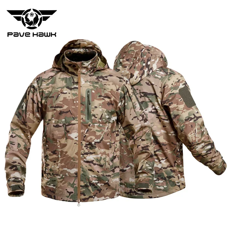 Outdoor Tactical Soft Shell Charge Jacket Men Windproof Multi Pocket Warm Hood Coat Hiking Hunting Combat Climbing Jackets Male