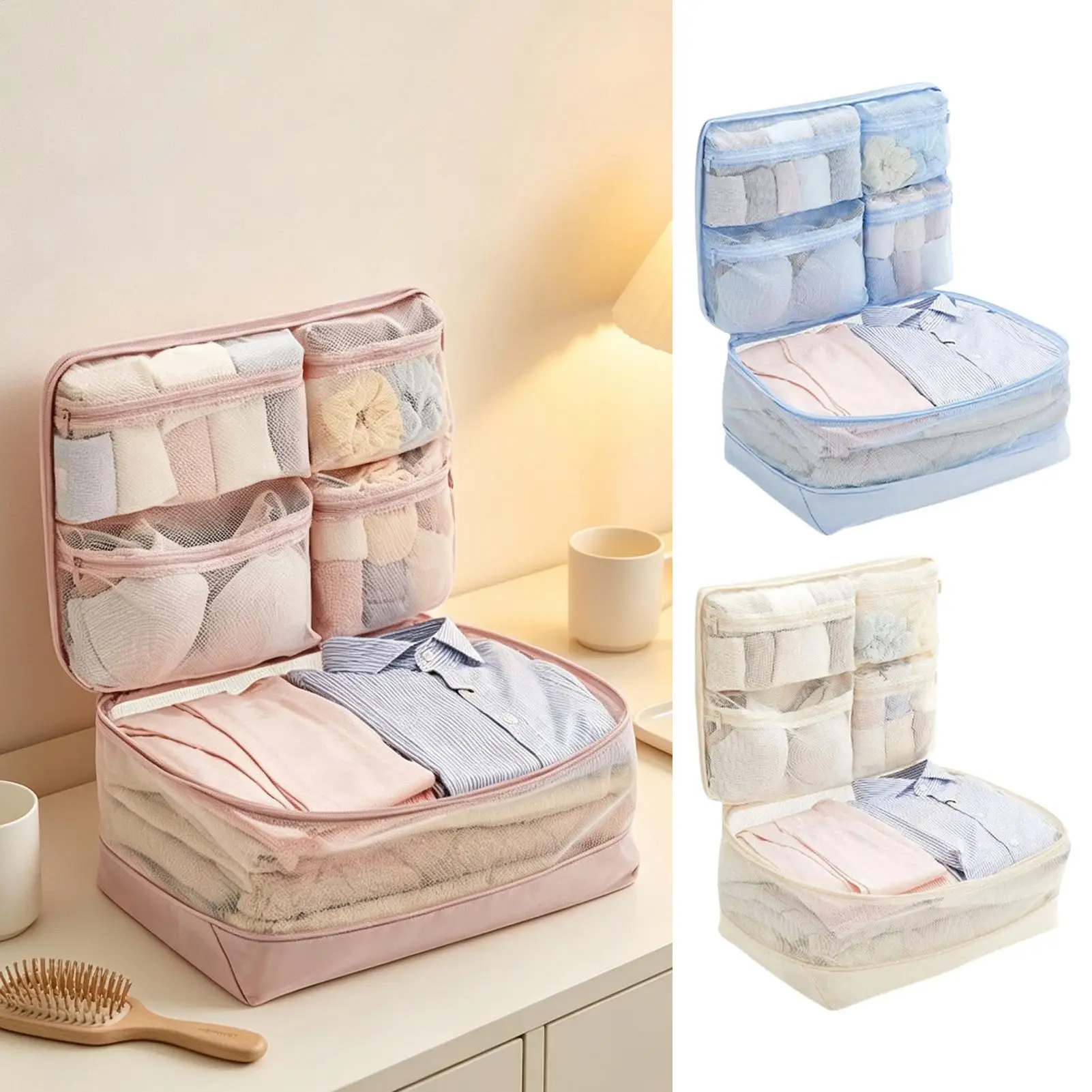 Kompressions-Packwürfel Platzsparender Reisegepäck-Organizer Packtaschen 5-in-1 Kompressions-Packwürfel mit Aufhängehaken