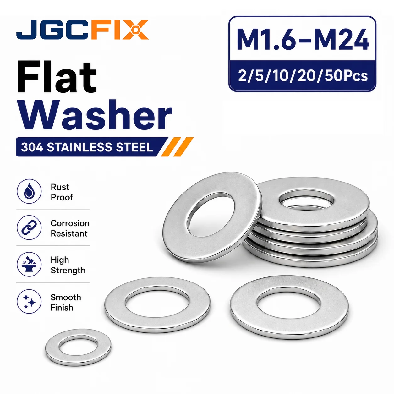 2/5/10/20/50Pcs 304 Stainless Steel Flat Washer M1.6 M2 M2.5 M3 M4 M5-M24 Metal Gasket Meson Sealing Plain Washers Spacer Shim