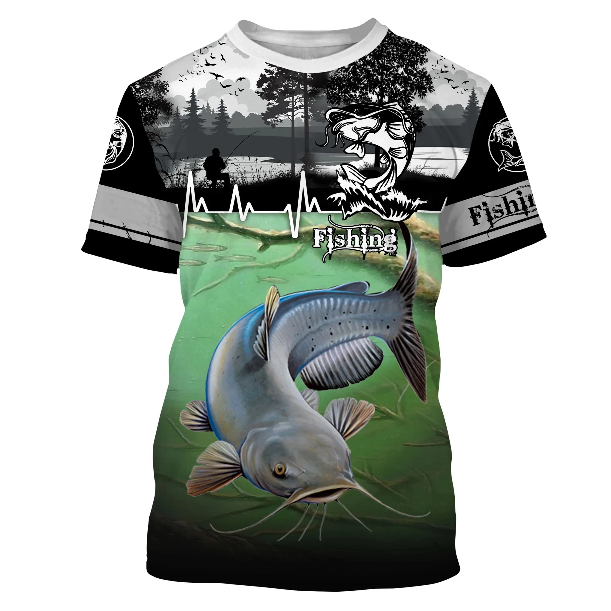 Catfish Fishing Camo Men's 3D Printed T-shirt Outdoor Sports Leisure Style Unisex T-shirt Extra Large Shirt for Fishermen2023