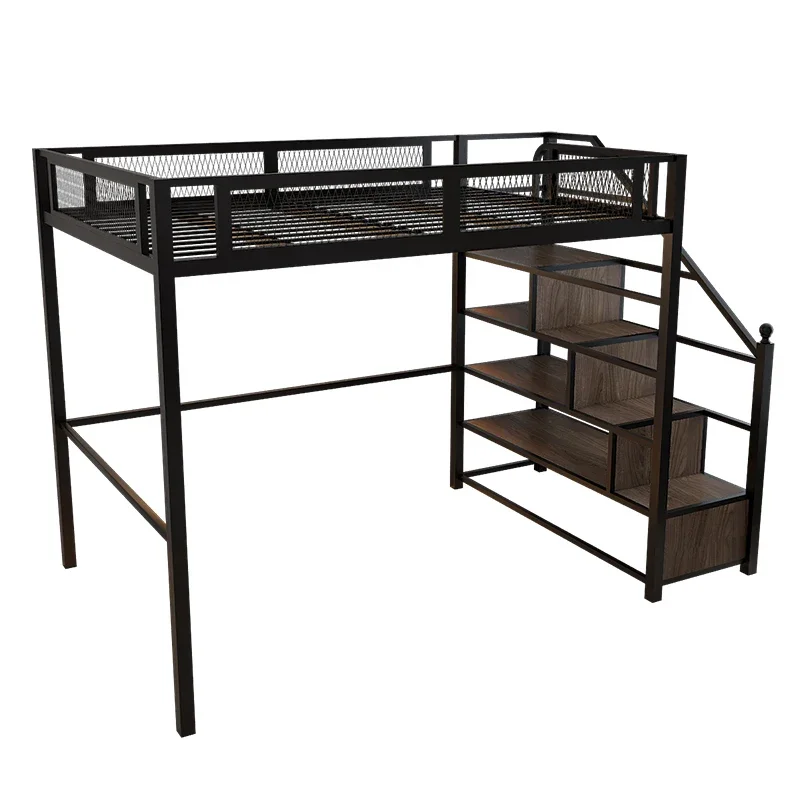 

Wrought iron elevated bed loft bed multi-function simple space-saving table iron frame Nordic small apartment iron frame bed
