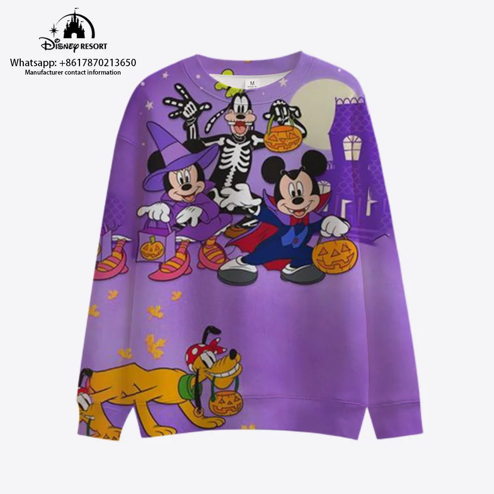 2023 Autumn New Mickey Minnie Anime Horror Halloween Pattern Print Disney Harajuku Round Neck Casual Long-sleeved Sweater