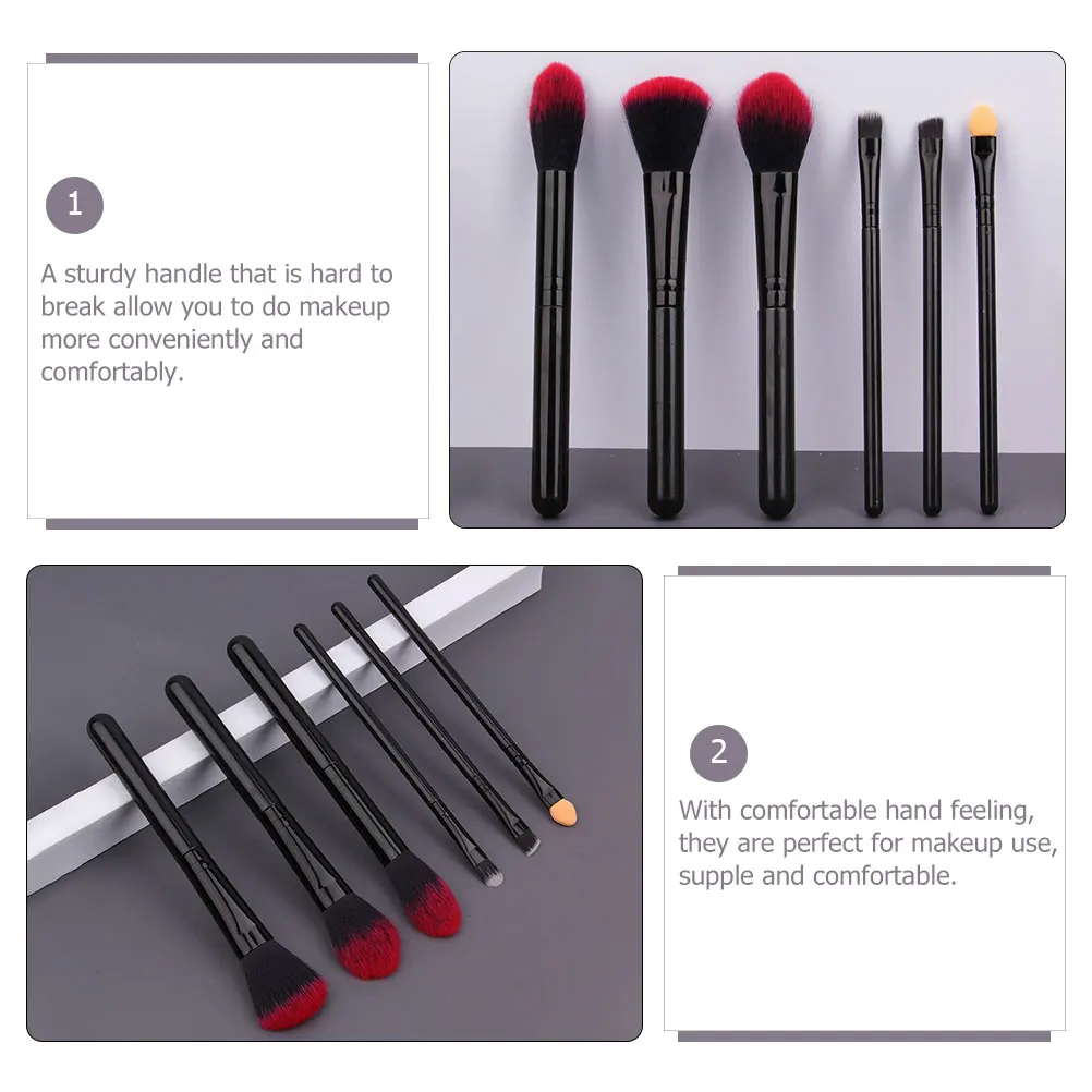 

6pcs Professional Makeup Brush Set Portable Powder Applicator Eyeshadow Blush Foundation Tools Long Handle Face Beauty Tools