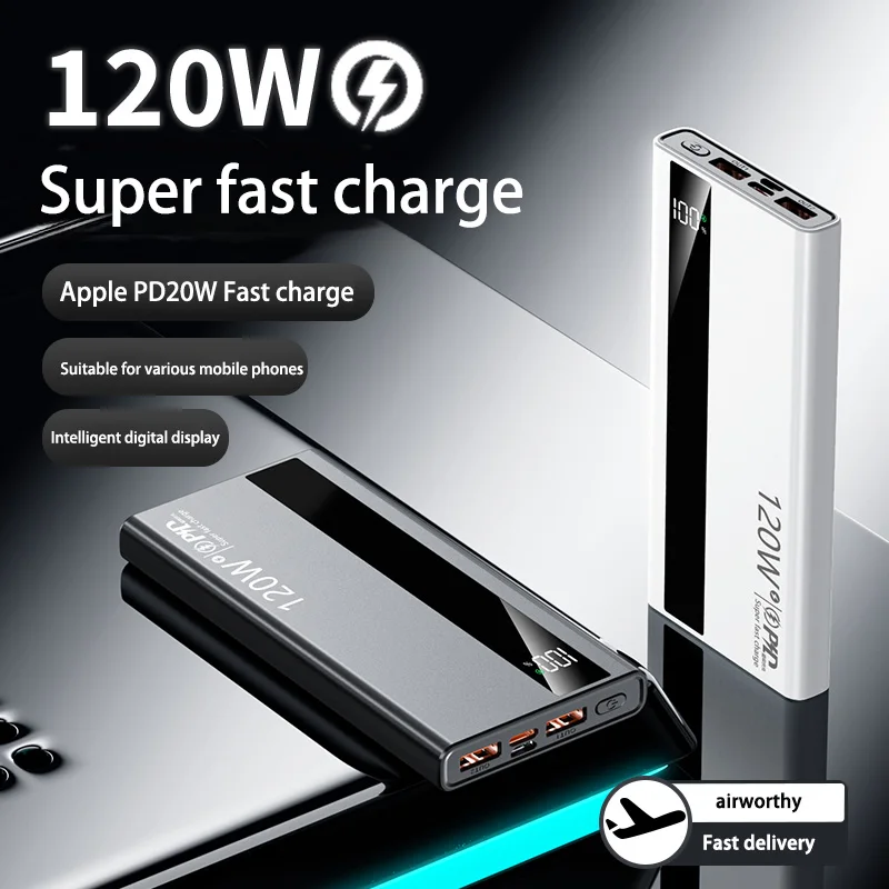 باور بانك Xiaomi 200000mAh بقدرة 120 وات، شحن سريع، محمول عالي السعة، بطارية خارجية رفيعة للغاية لهاتف iPhone وSamsung وHuawei
