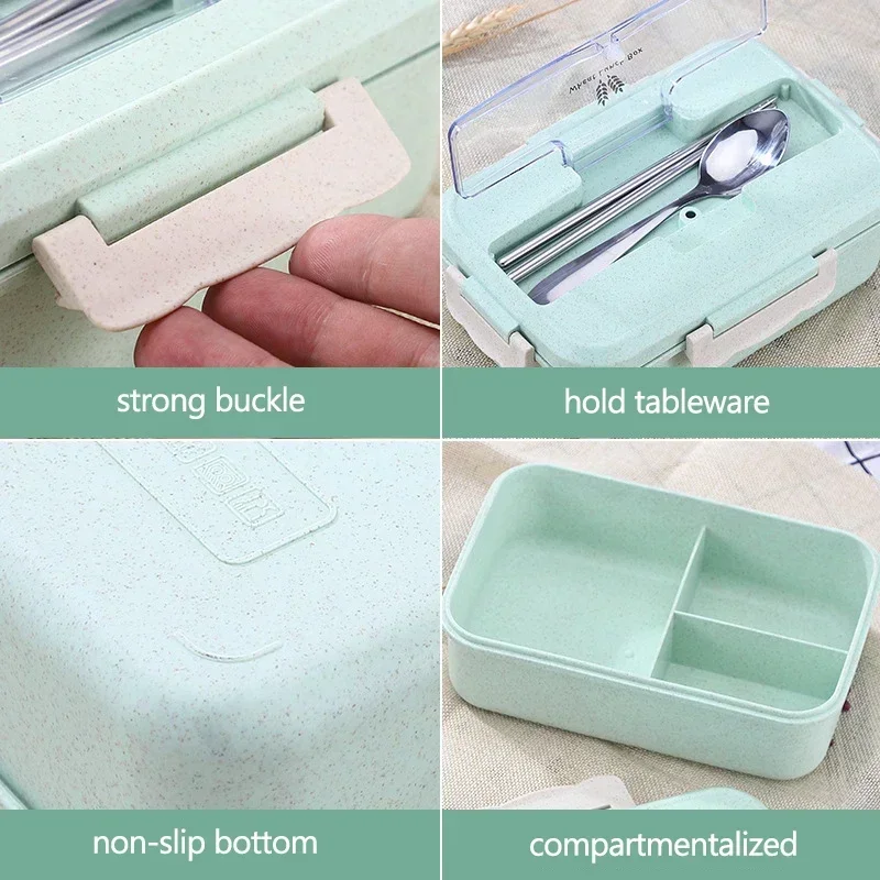 Picture 6: Microwave Lunch Box Wheat Straw Bento Box With Dinnerware Food Storage Container Children Kids School Office Portable Bento Box