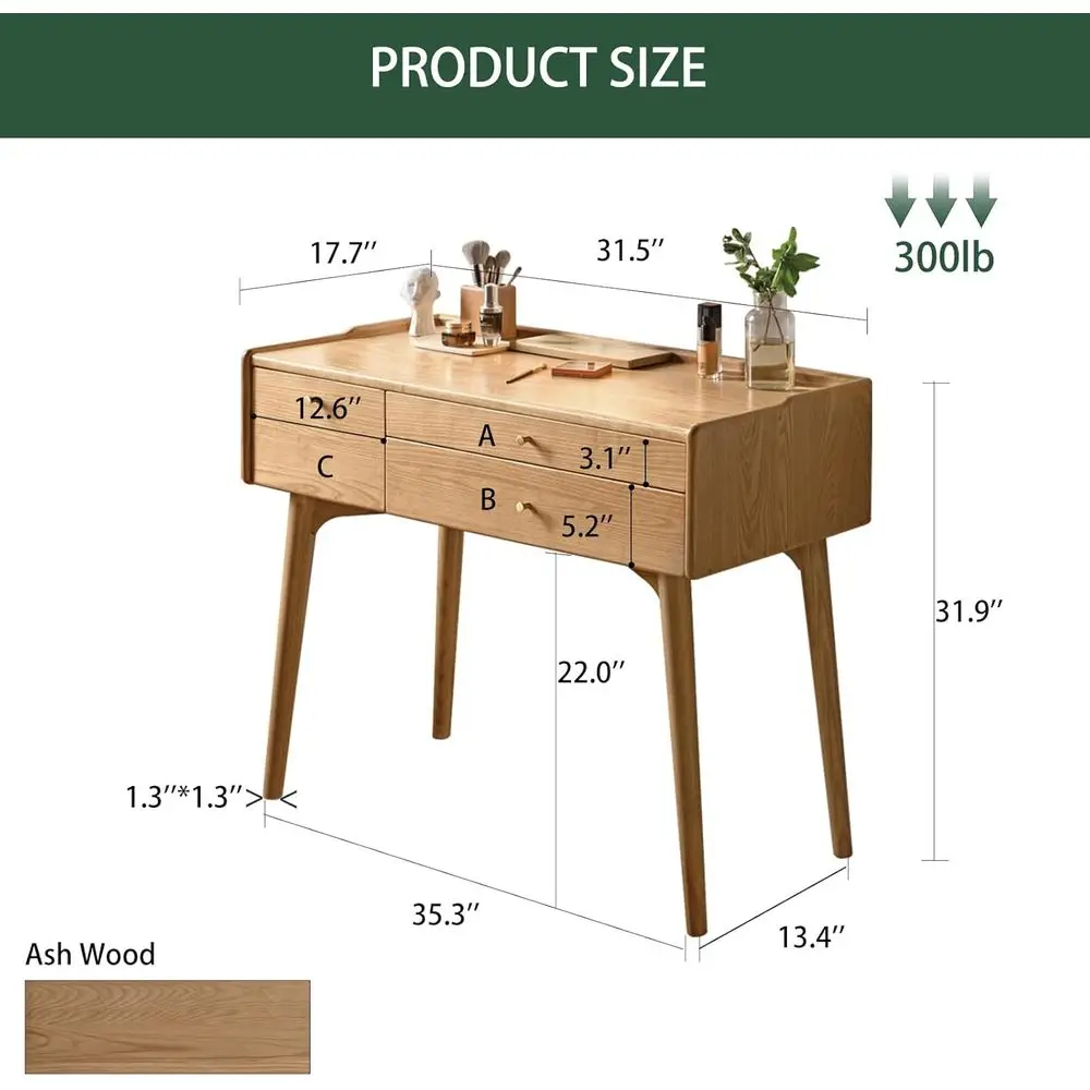 Compact Wooden Desk with Drawer Divider, Ideal for Study or Vanity Use in Bedroom, 18 Deep x 31 Wide x 32 High