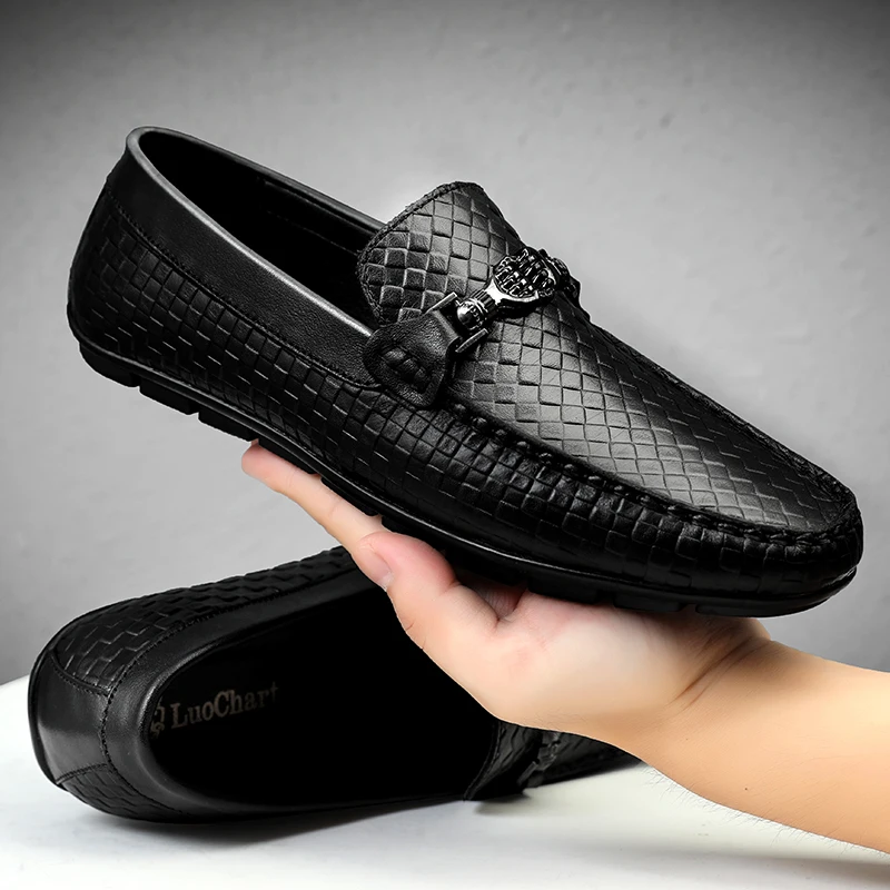 

Spring Business Leather Shoes Genuine Leather Mens Metal Buckle Loafers Casual Shoes Designer Moccasins Drive Male Comfy Shoes