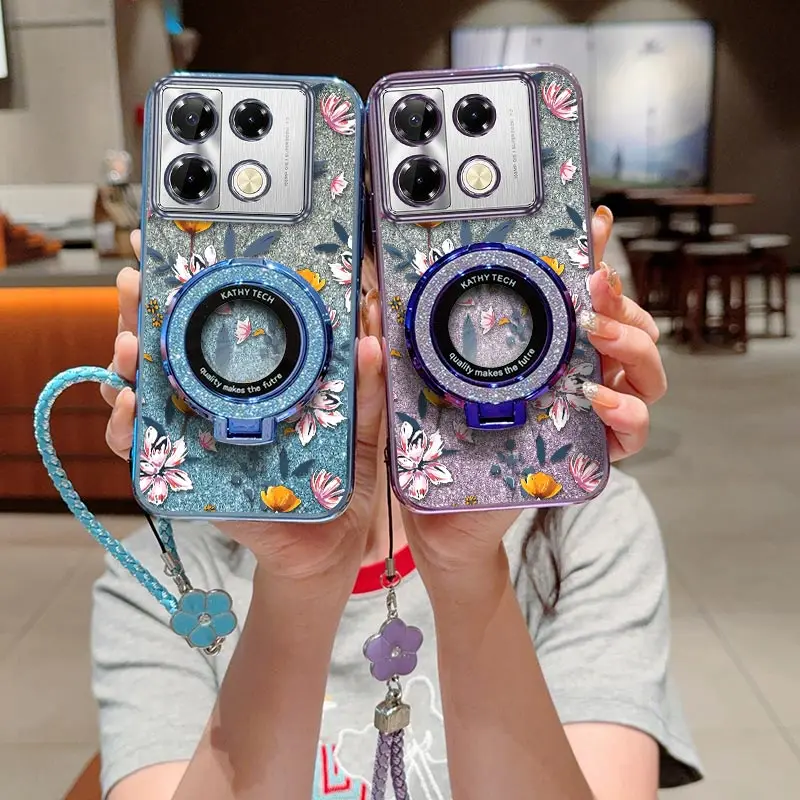 ملاحظة 40Pro مشرق الزهور تصفيح سوار حامل جراب هاتف ل انفينيكس نوت 40Pro 30 20 30i 40 12 30pro SPARKG0 2022 2023 غطاء