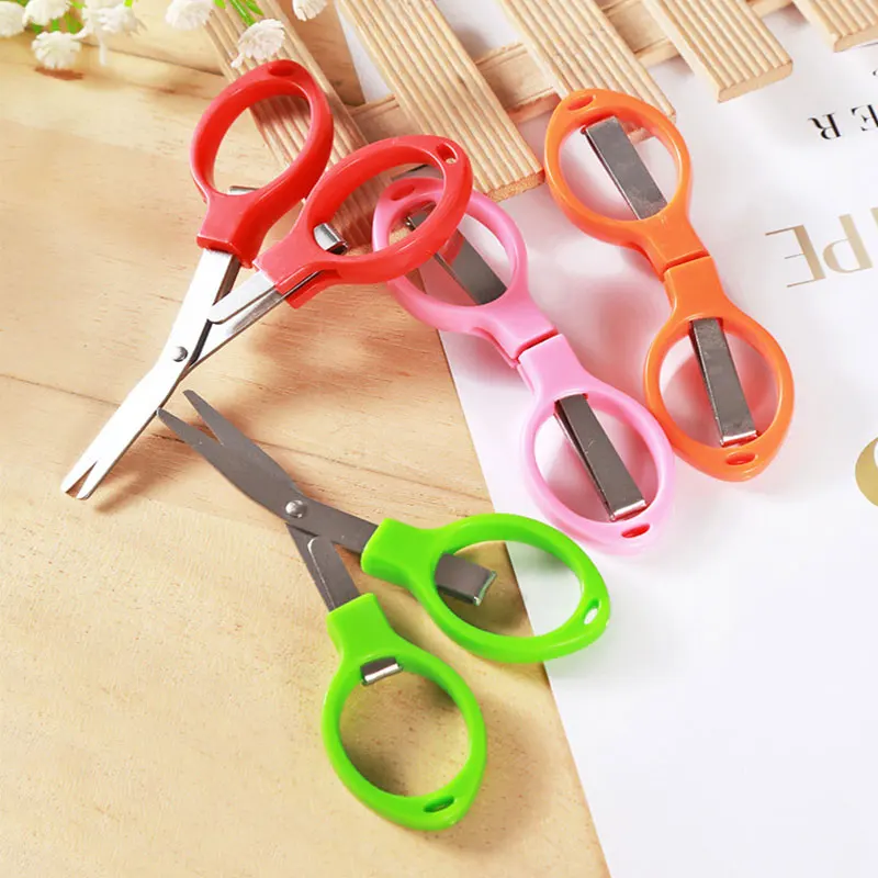 6 Piece Multifunction Folding Scissor DIY Tools Plastic Handle 8 Words Stretch Shears Stainless Steel Safe Scissors for Child