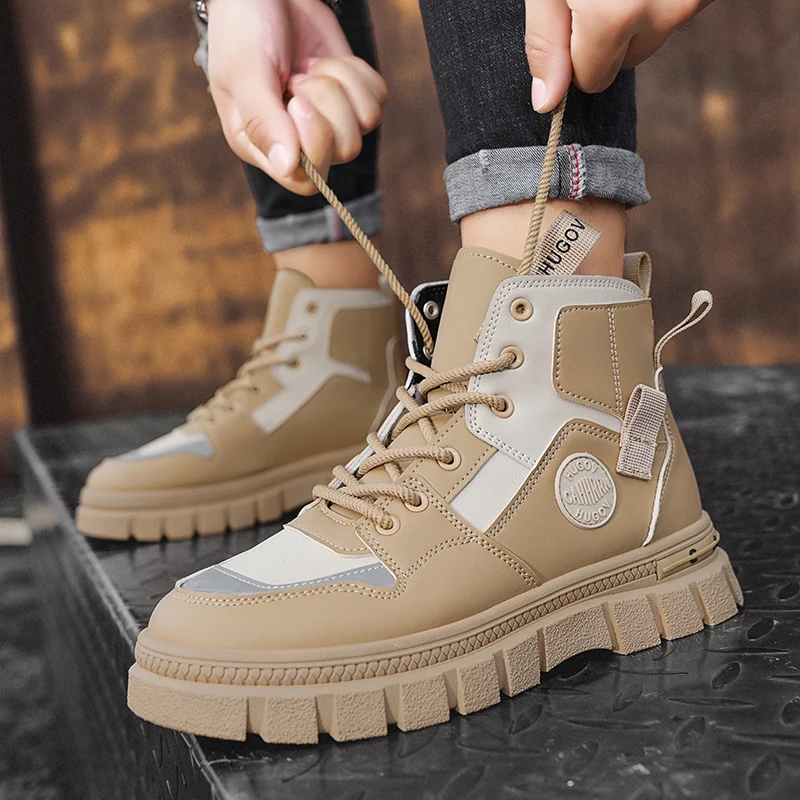 

2026 High quality Shoes For Men Leather Boots High Tops Casual Shoes Young All Match Ankle Boots Male Work Boots Hiking sneakers