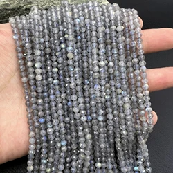 5Strands AAA 4MM Natural Stone Gray Labradorite Moonstone Round Faceted Loose Beads For DIY Bracelet Jewelry Making MY240412