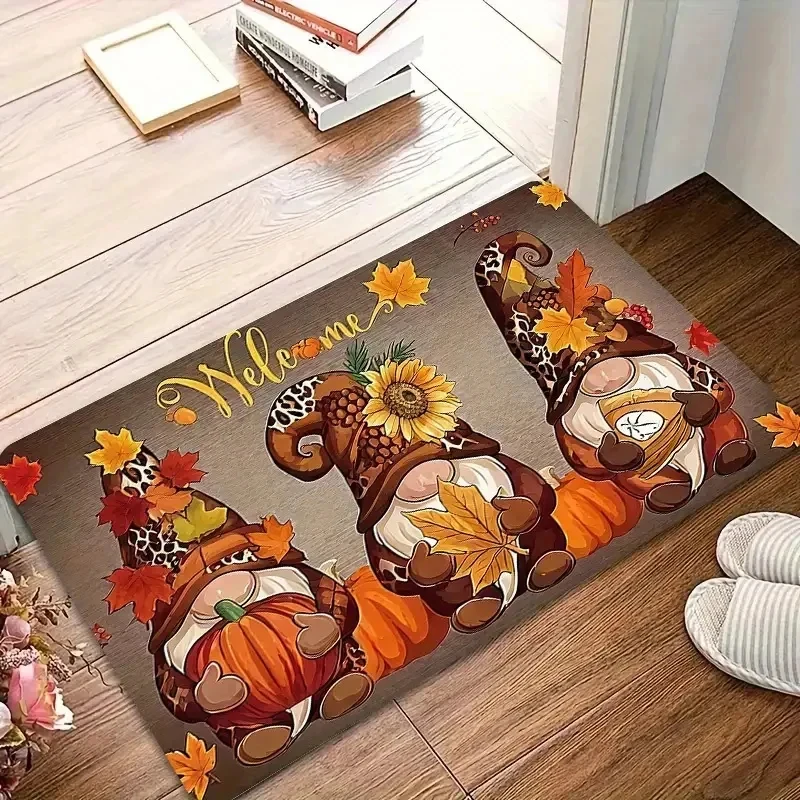 VIKAMA Fall Welcome Doormat Autumn Gnome Pumpkin Sunflower Maple Leaf Non Slip Front Door Entrance Floor Rug