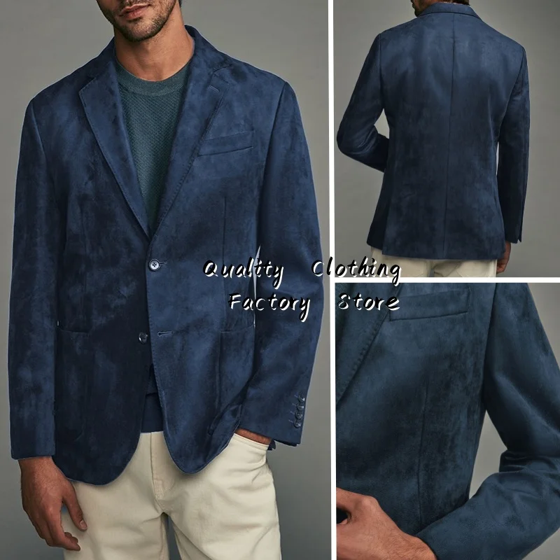 

Suede Men's Suit Jacket Classic Retro Blue Brown Elegant Man Formal Clothes Winter Blazer For Men Slim Fashion Design