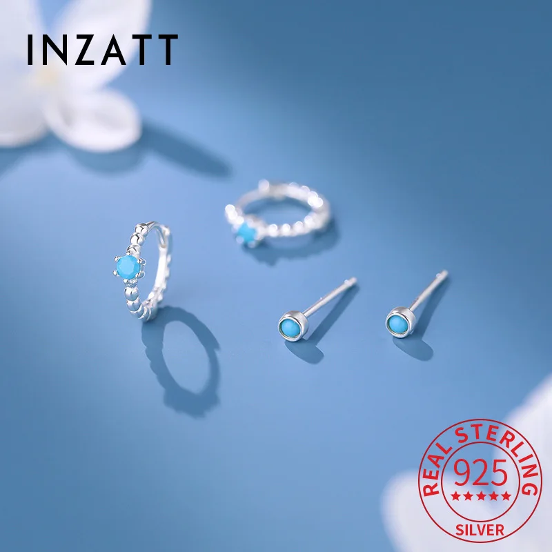 

INZATT Real 925 Sterling Silver Turquoise Mini Stud Earrings for Women Cute Fine Jewelry Light Luxury Exquisite Accessories