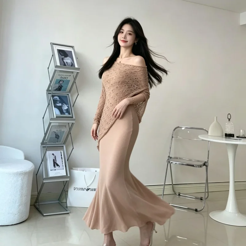 Spring Summer 2026 Women's Pure Desire Asymmetrical Sun Protection Set Long Wrap around Skirt Two Piece Set High Waist A-Line...