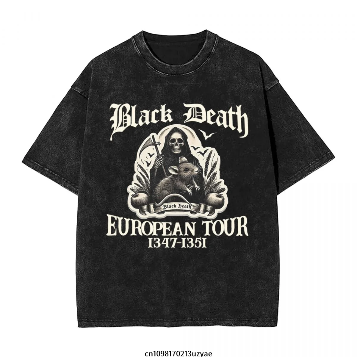 

Мужская винтажная хлопковая футболка с коротким рукавом Black Death European Tour 1347-1351 Big Rat, летняя футболка в стиле хип-хоп