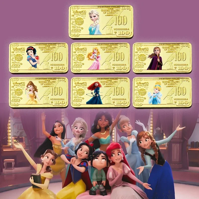 

Disney 100th Anniversary Princess Series Coin Golden Square Coin Anime Snow White Elsa Anna Commemorative Perfect Birthday Gifts