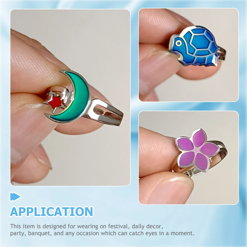 6 قطع من حلقات الحيوانات المتغيرة القابلة للتعديل على شكل حيوانات كرتونية لمحبي الأطفال، خاتم إصبع كرتوني، هدايا الحفلات #4