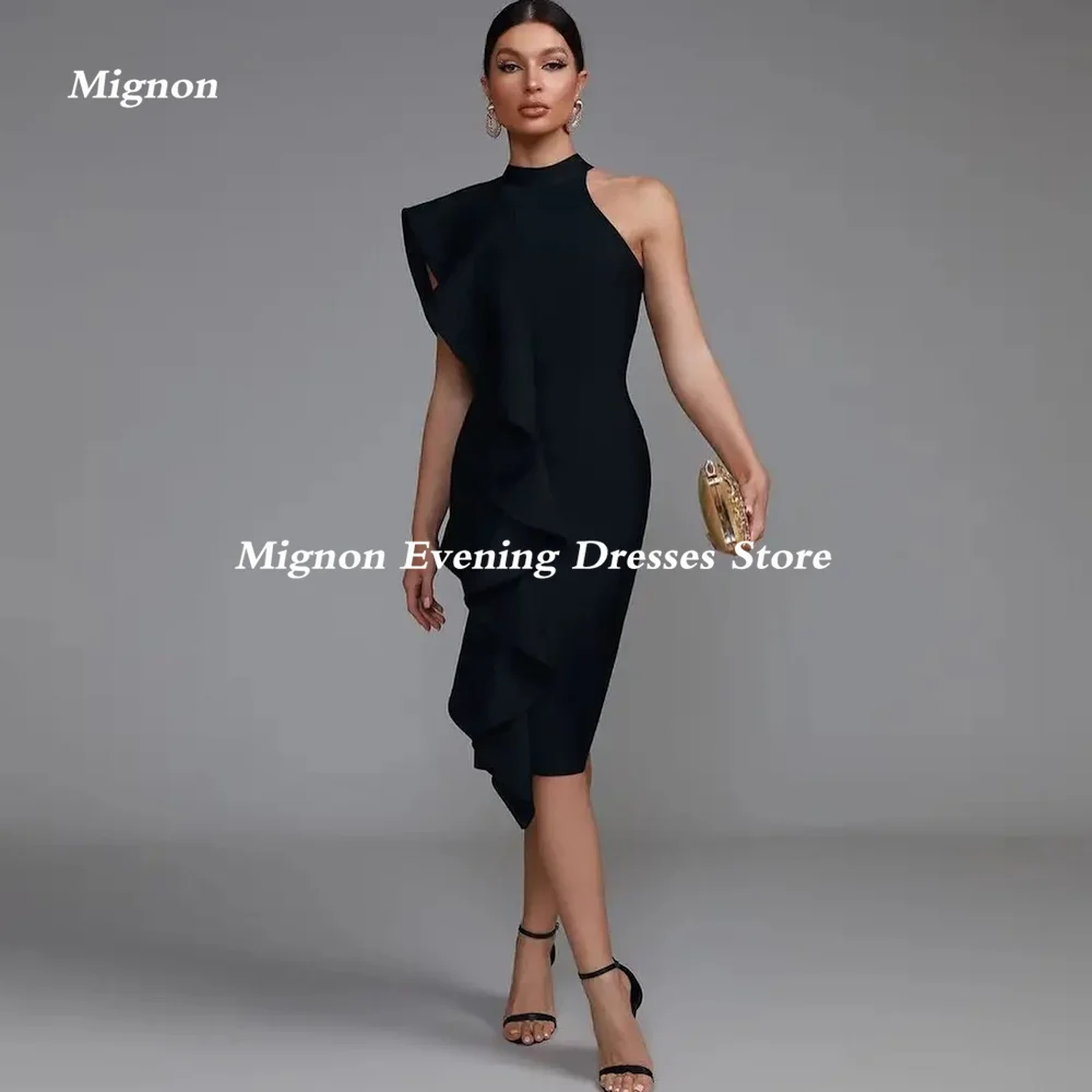 

Mignon Satin Mermaid O-neck Ruffle Formal Prom Gown Tea Length luxury Evening Formal Elegant Party Dress for Women 2023