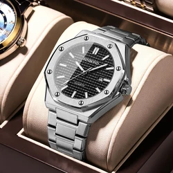 UTHAI Men's Watch Light Luxury Fashion Business Octagonal Screw Decorative Ring Alloy Strap Quartz Movement Watch V003