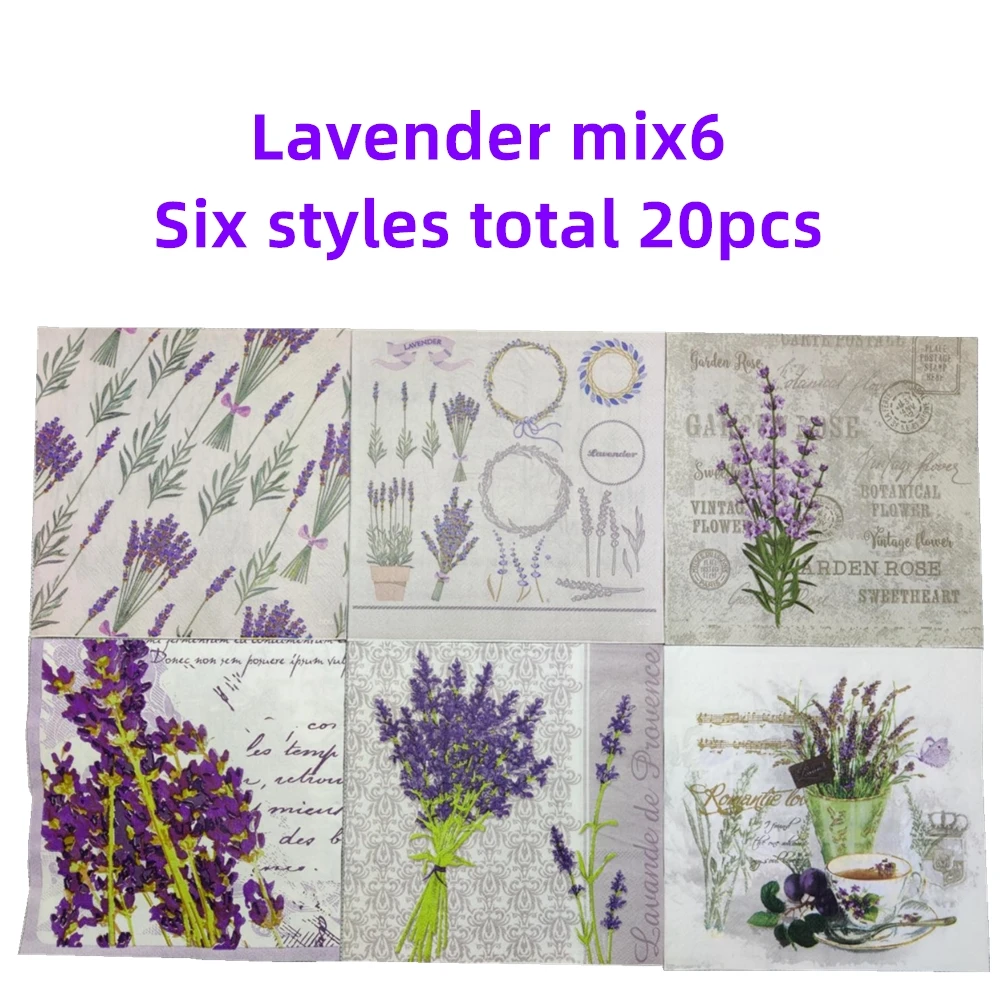 20pcs 33cm Purple Lavender Theme Servilletas Decoupage Paper Elegant Tissue Vinatge Napkins Anniversary Party Towels Stamp Decor