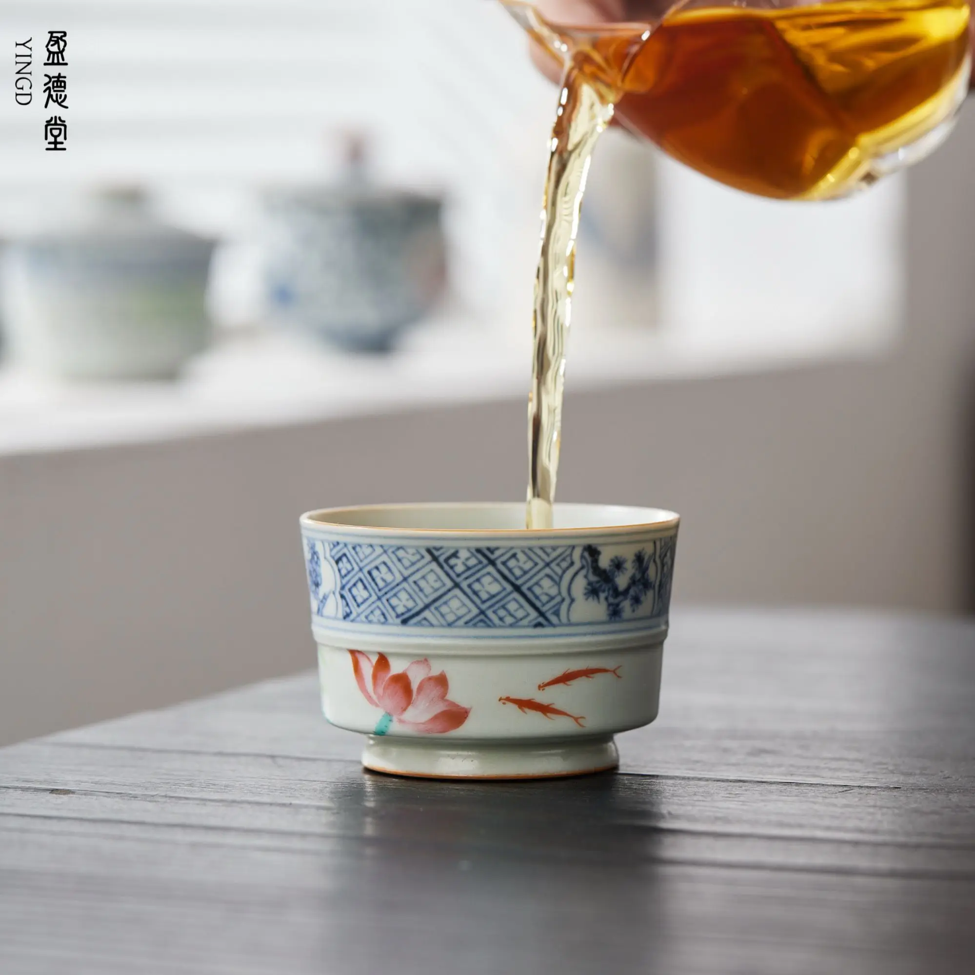 

Yingdetang Hand-Painted Ceramic Lotus Koi Bamboo Knot Chinese Style Master Exquisite High-End Cup Kung Fu Tea Set