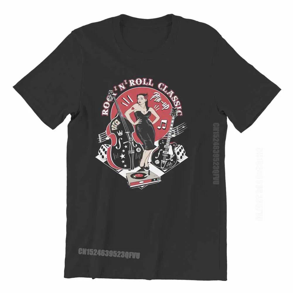 

Rockabilly Vintage Rock And Roll Music Sock Hop Unique Tshirts Pin Up Girl Model Pop Art Casual Plus Size Men T Shirts Newest