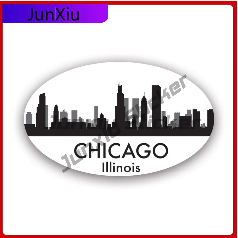 

Oval Chicago Skyline Weather Resistant Fade Resistant Racing For Helmet Truck Car Body Easy Apply Self Adhesive Decor Car Window