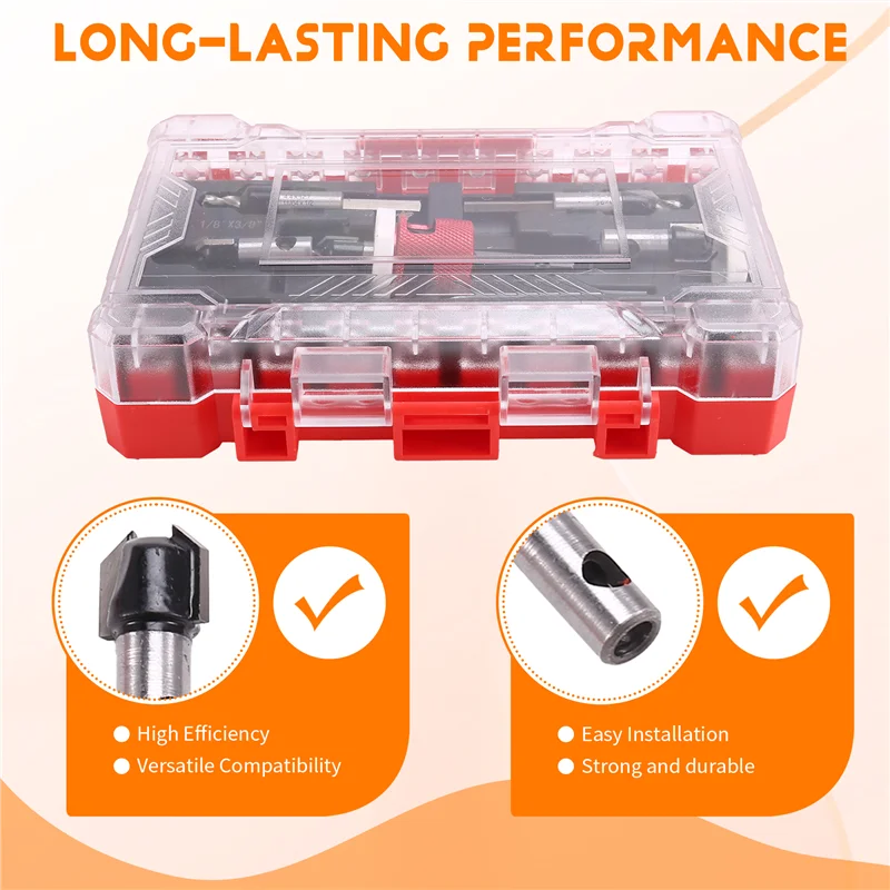 

BHTS-5Pcs Countersink Drill Bit Set With Low Friction Depth Stop, HSS Tapered Bits 1/8Inch,9/64Inch,5/32Inch,11/64Inch