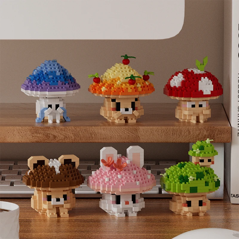 New Mini Cute Simulation Animal Mushroom Building Block Model Toy Small Blocks Assembly Game Educational Xmas Gift