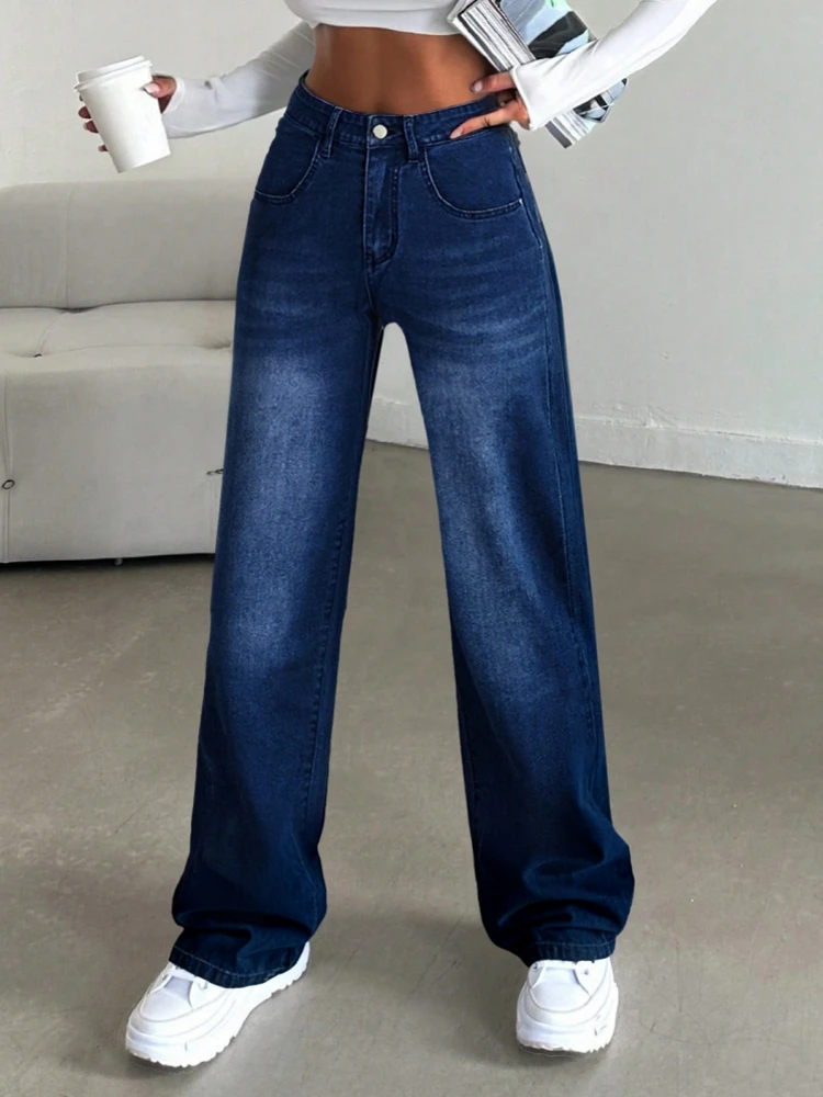 

Женские широкие брюки с высокой талией, прямые брюки с дырками, длинные джинсы, повседневные модные брюки, весна-осень 2026, новые джинсовые брюки