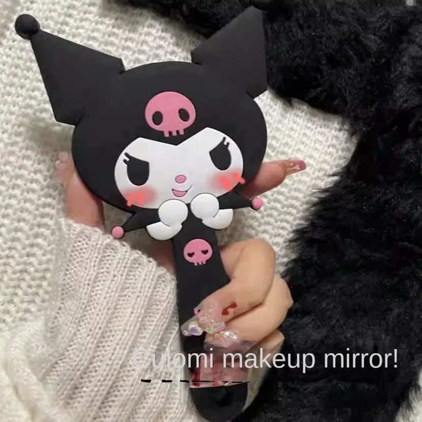 Sanrio-desenho animado espelho de maquiagem para meninas, anime espelho, espelho de toque, punho de silicone, portátil, bonito, Kuromi, minha melodia, estudante, novo