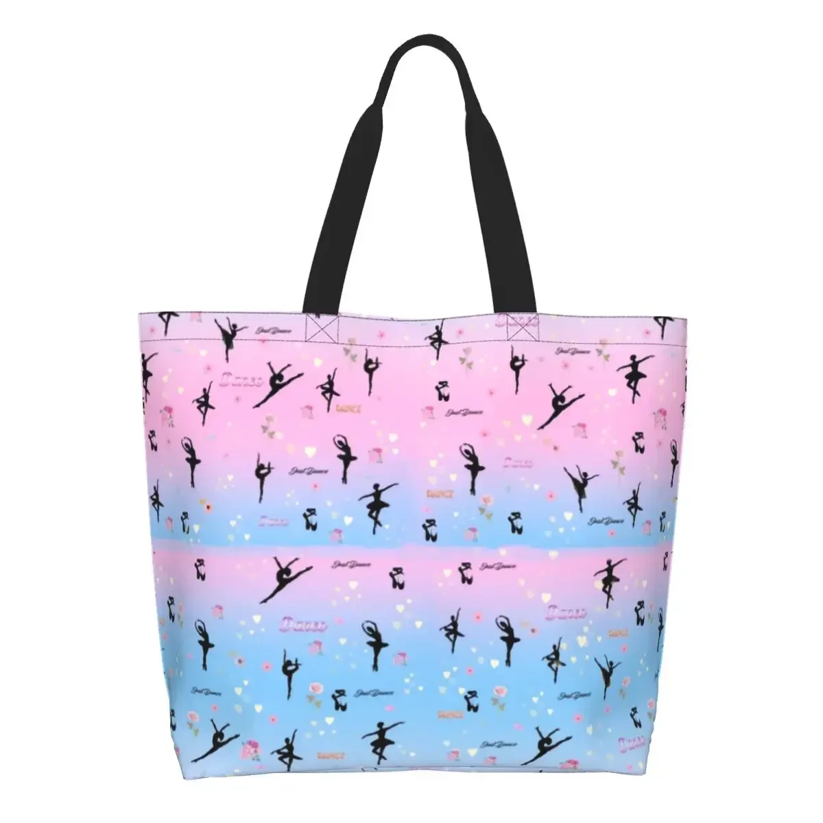 Dancing Silhouette Ballerina Groceries Tote Shopping Bags Ballet Dancer Canvas Shopper Shoulder Bag Large Capacity Handbags