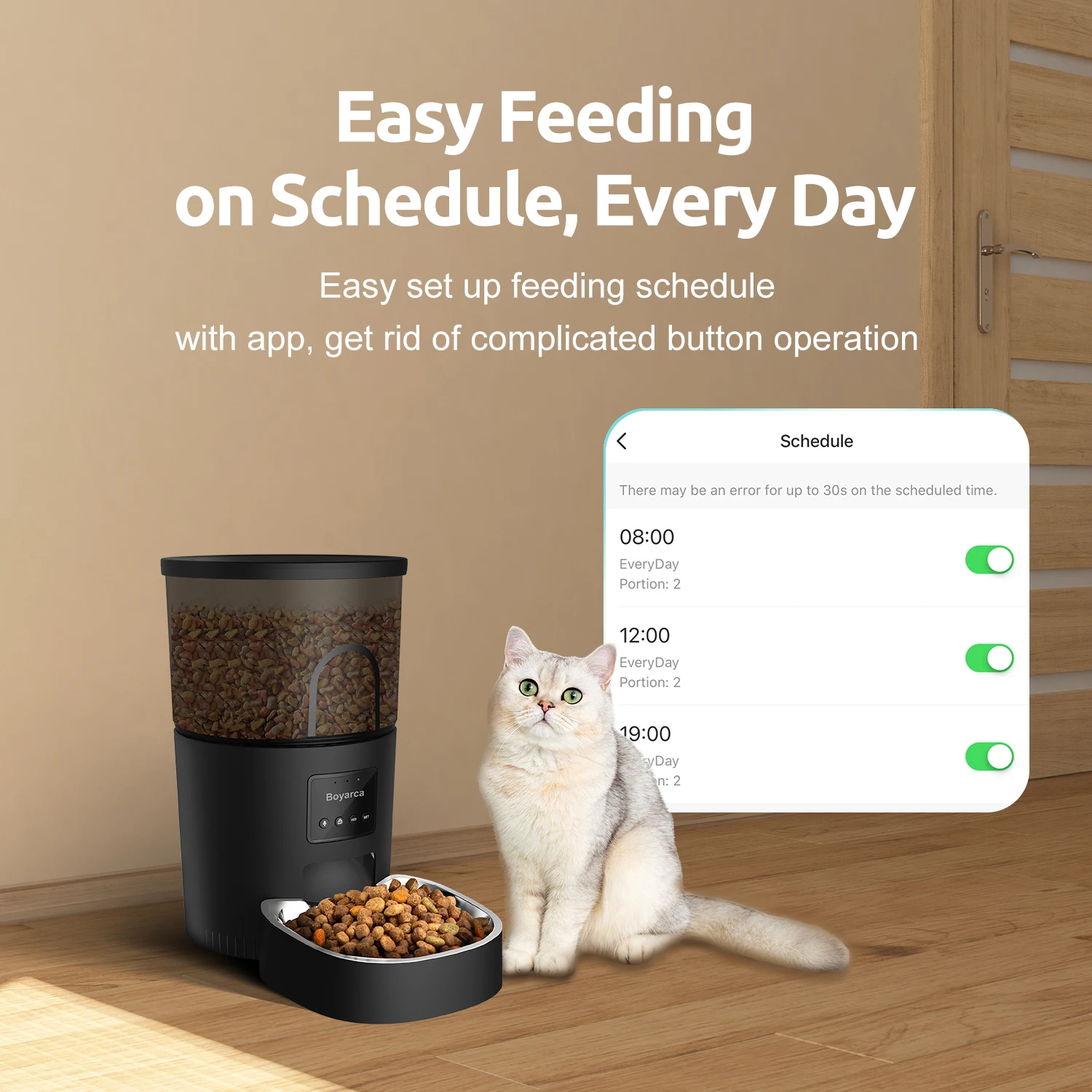 WiFi Automatic Pet Feeder with Tuya Smart Life APP Timer Black 3L Auto Cat Food Dispenser Work with Google Smart Home Products