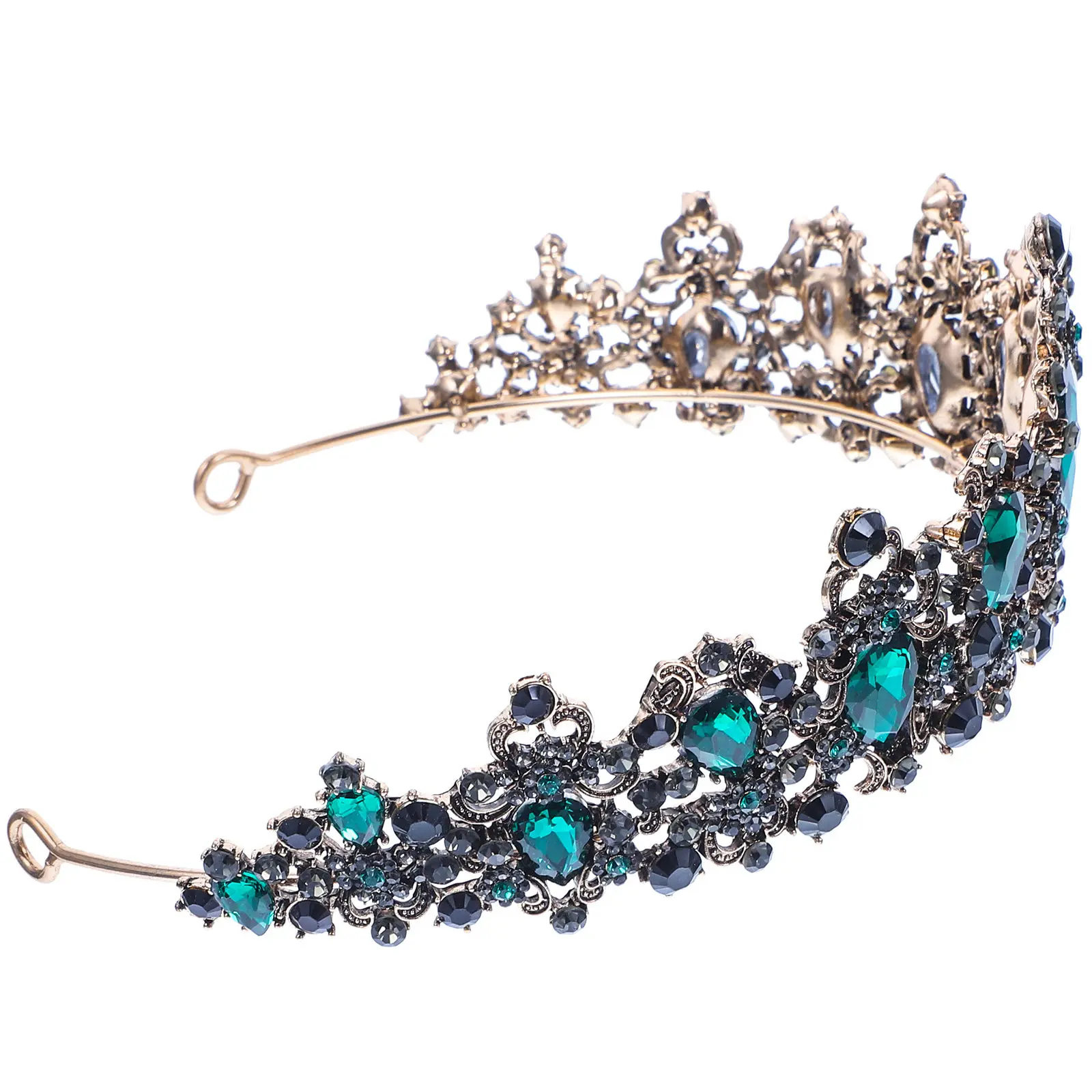 

1Pcs Baroque Emerald Green Crown Large Retro Rhinestone Crown Wedding Hair Accessories for Women Classic Vintage Style