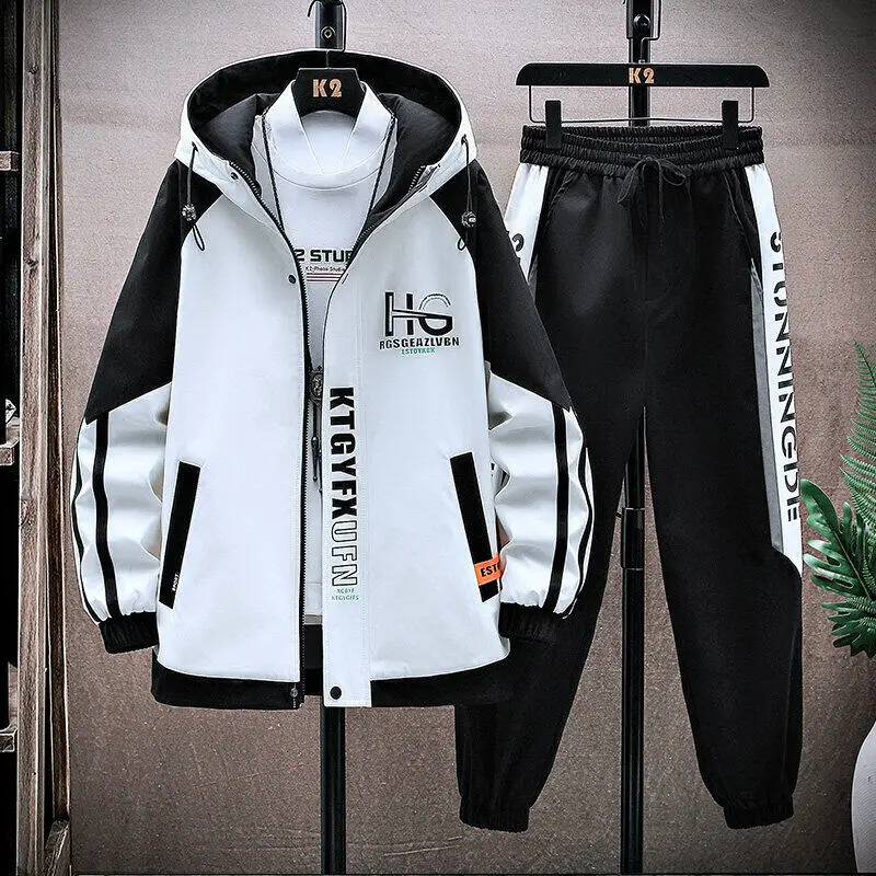 Two-Piece Set Casual Hooded Jackets And Pants Men's Clothing Tracksuit 2025 Spring Autumn Youth Outdoor Sportswear Coats+Joggers