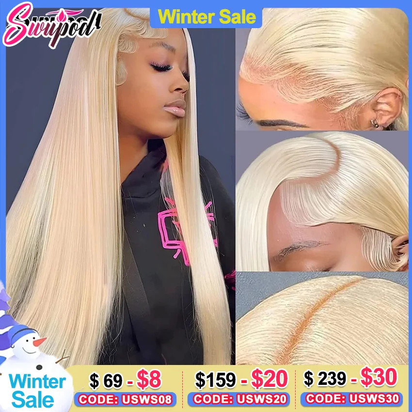 

Swupod 13x4 HD Lace Front Frontal Wig for Women Straight Remy Human Hair 613 Honeny Blonde Color Glueless Pre Plucked