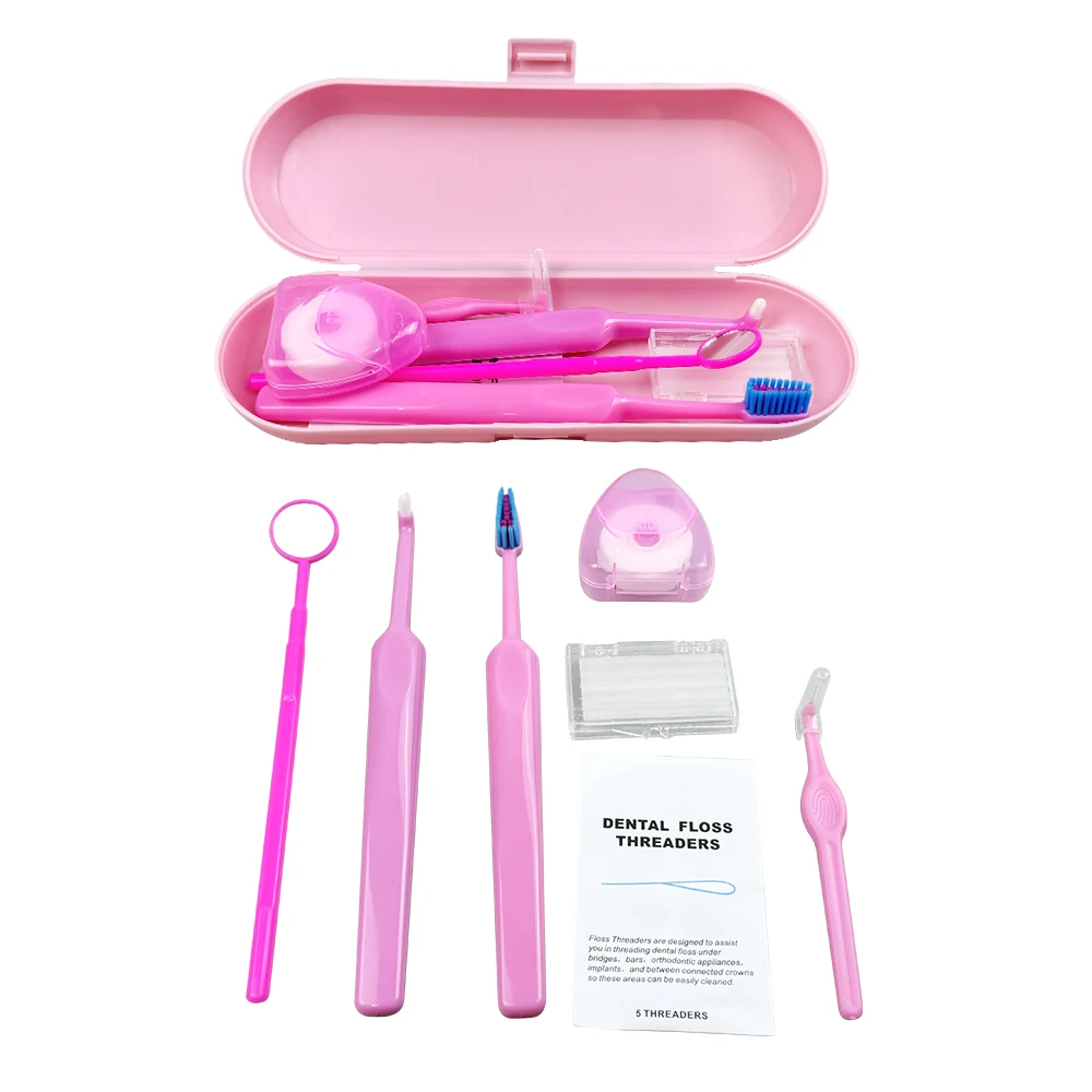 Orthodontic Oral Care Kit Dental Teeth Cleaning Whitening Tool Portable Interdental Brush Mirror Floss Oral Hygiene To Keep Suit