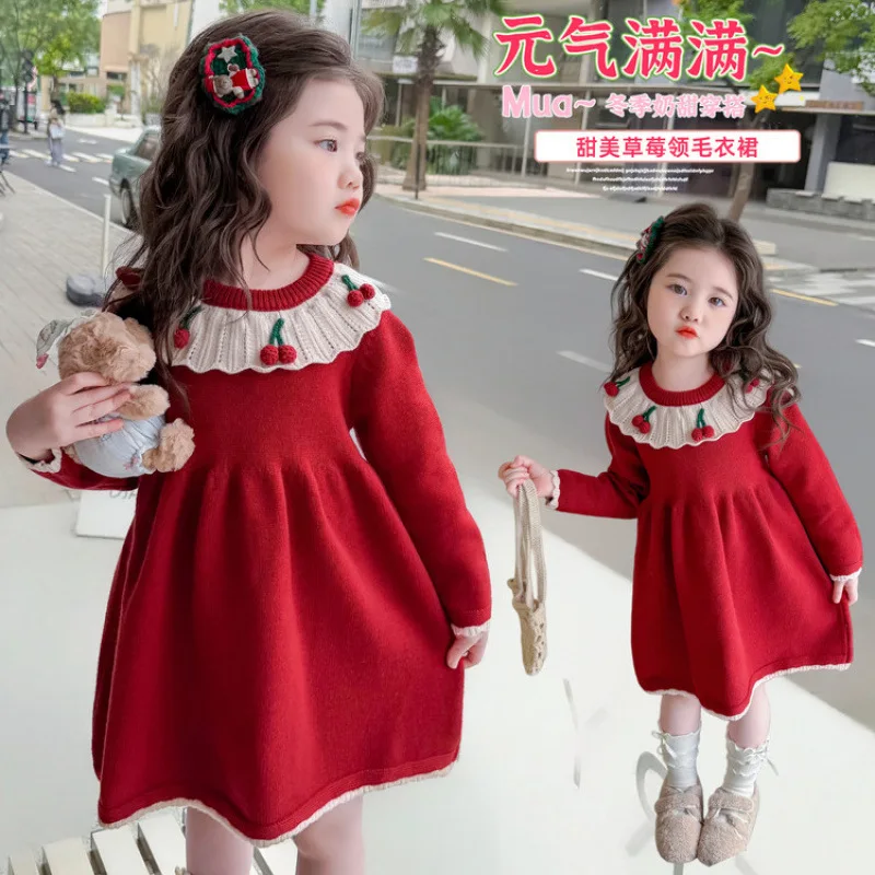 Mädchen Kleid Herbst Winter Neue Modische Kinder Prinzessin Kleid Einjährige Baby Mädchen Gestrickte Pullover Kleid Vielseitig Tren