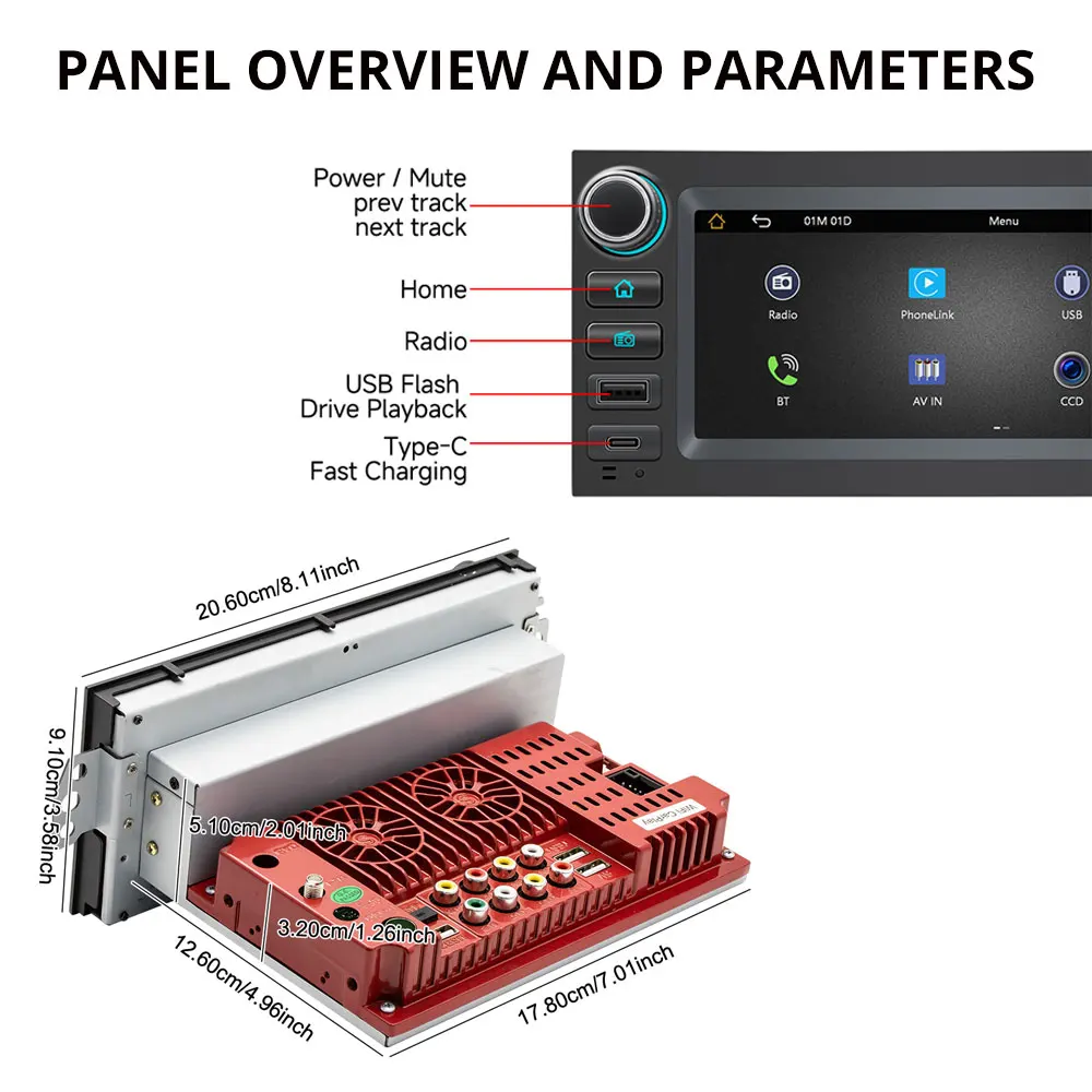 6.86'' 1Din Car Radio For Chevrolet GMC 1995-2002 Camaro Lumina1 Wireless CarPlay Android Auto Bluetooth FM AM RDS Radio Typ-C