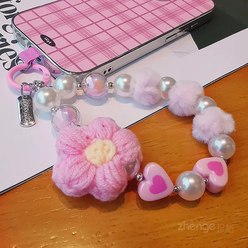 

Короткий браслет для мобильного телефона с маленькими шариками для волос, цепочка из бисера между бусинами, пряжа из бисера ручной работы, подвесная веревка для цветов