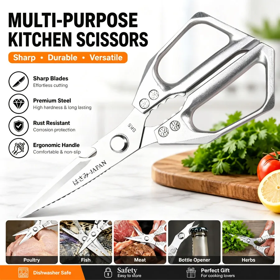 Kitchen scissors Multi-functional stainless steel household scissors for cutting chicken & fish special shears with Bone Cutter